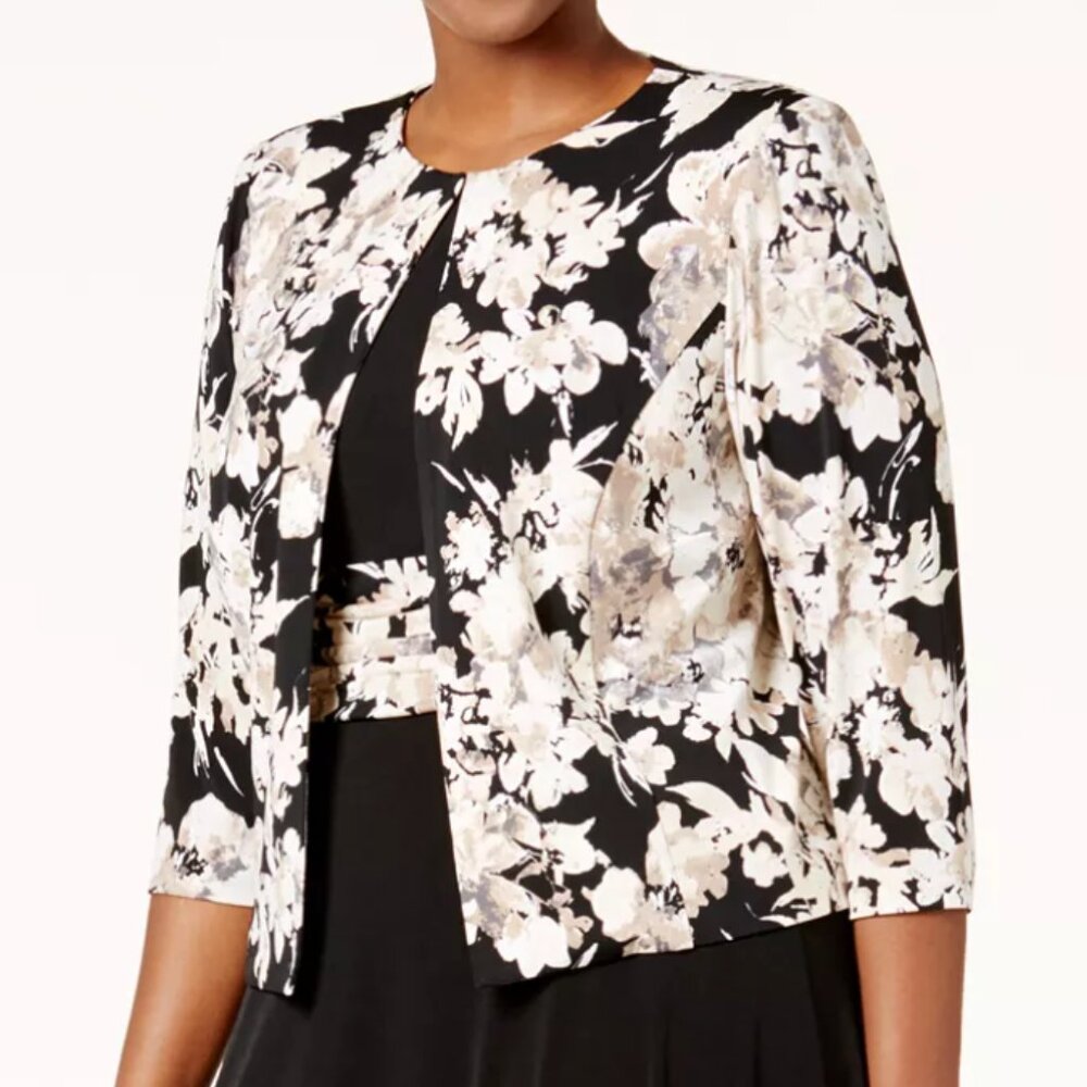 NEW NWT JESSICA HOWARD Plus Size Black Cream Floral 3/4 Sleeve Cardigan Shrug